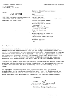 IRS determination letter granting The Wild Neighbors Database Project 501(c)(3) tax-exempt status.