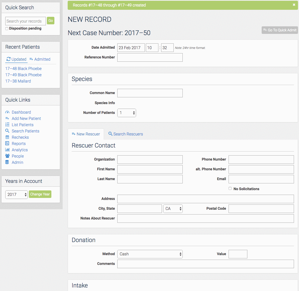 Animated WRMD demo using Share, then Duplicate Record, to add two more mallards attached to the same rescuer.