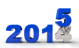 The year 2014 with its 4 crumbling as a 5 drops into place.