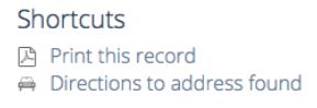 WRMD sidebar shortcuts to print this record and get directions to the address found.
