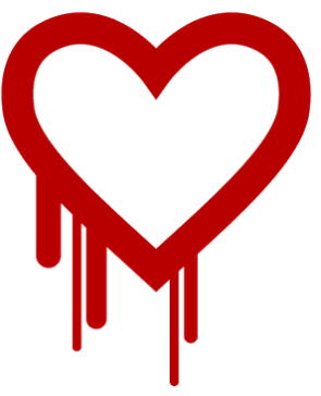 Heartbleed bug logo, a red heart dripping blood.