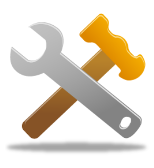 Crossed wrench and hammer maintenance icon.