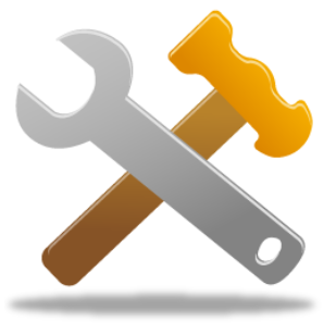 Crossed wrench and hammer maintenance icon.