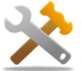 Crossed wrench and hammer maintenance icon.