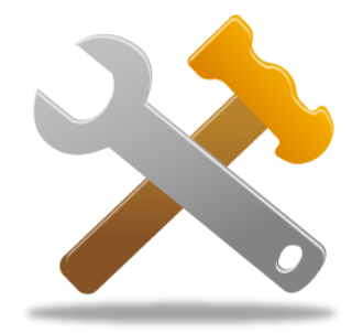Crossed wrench and hammer maintenance icon.