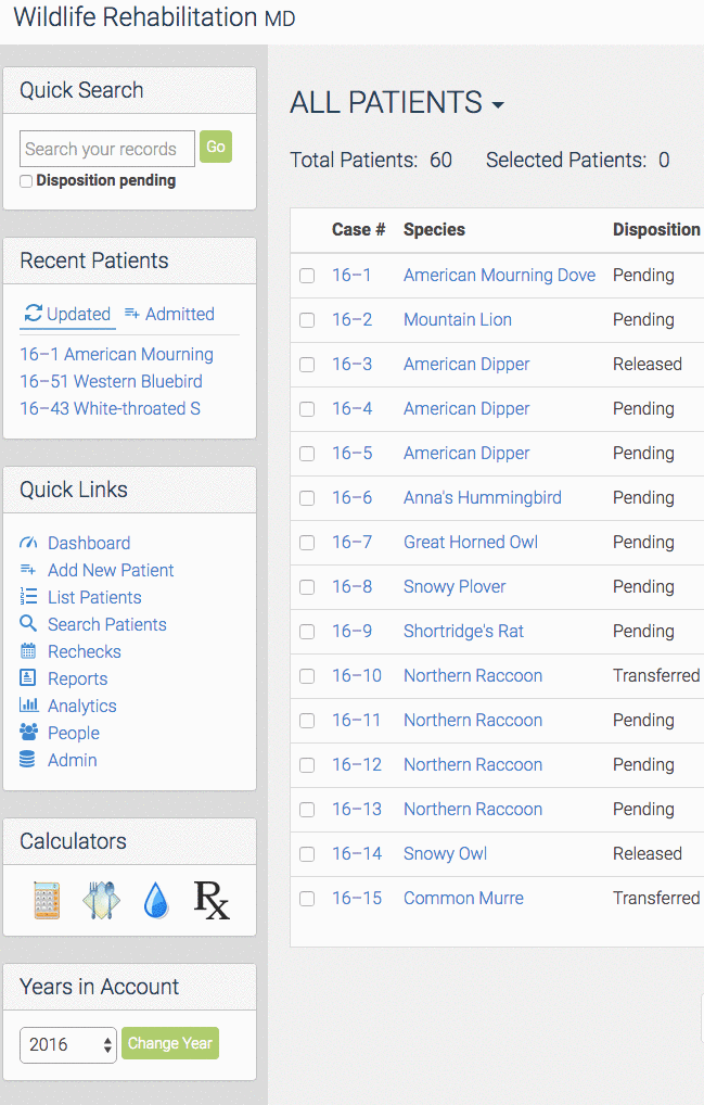 Animated WRMD demo changing Years in Account from 2016 to 2015 to bring up that year's patient list.