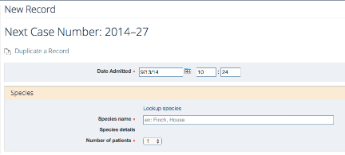 WRMD new record form with the date admitted field, which can be changed when entering records out of order.