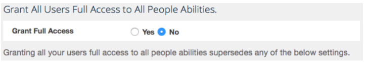 Grant Full Access setting with Yes and No options, currently set to No.