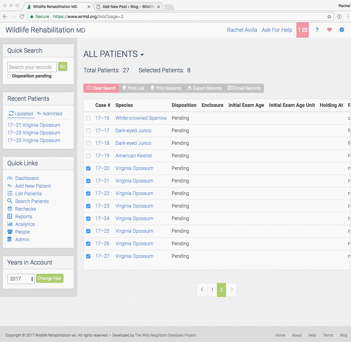 Animated WRMD demo selecting patients in the list, clicking Print Records and opening the records as a PDF.