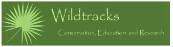 Wildtracks logo with a palm frond and the words Conservation, Education and Research.