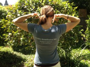 The shirt from behind, printed with Wildlife Rehabilitation MD and a short tagline across the shoulders.